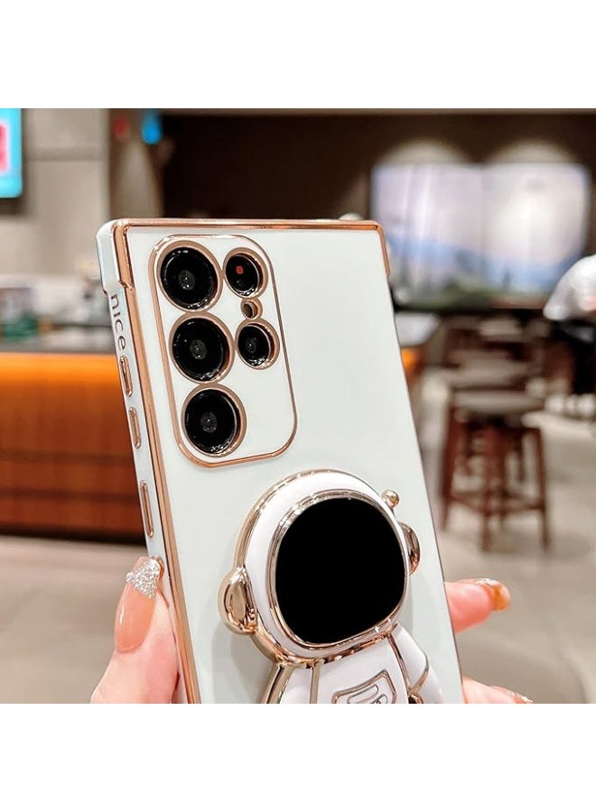 Mmmon Phone Case for Samsung Galaxy S24 Ultra,Luxury Plating Astronaut Stand Holder Phone Casewith Cute Love Heart Side Small Pattern Soft SiliconeShockproof Kickstand Cover Bumper (White) - Image 2